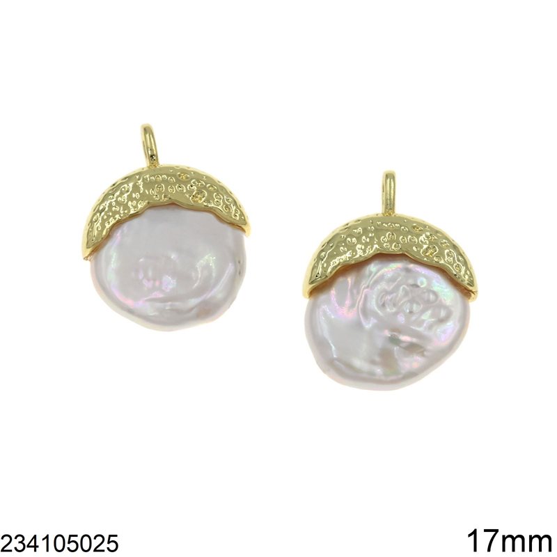 Brass Pendant Half Moon with Freshwater Pearl 17mm