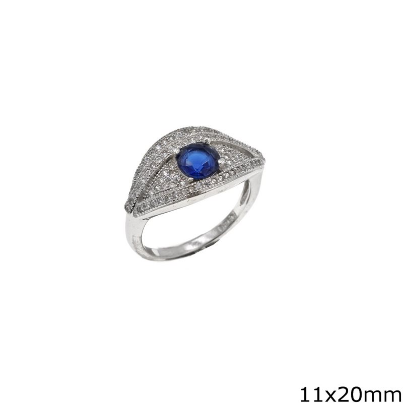 Silver 925 Ring Evil Eye with Stone and Zircon 11x20mm