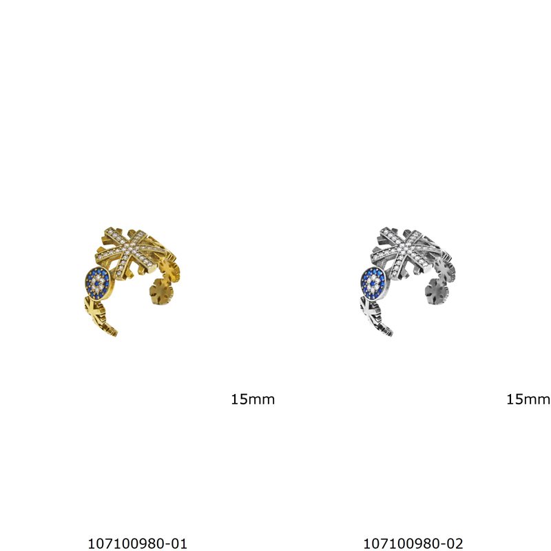 Δαχτυλίδι Ασημένιο 925 Ανοιγόμενο Χιονονιφάδα με Μάτι και Ζιργκόν 15mm