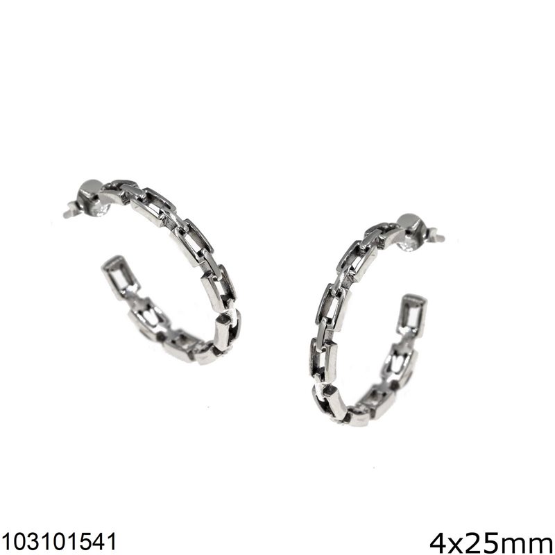 Silver 925 Hoop Earrings Chain 4x25mm, Oxidised