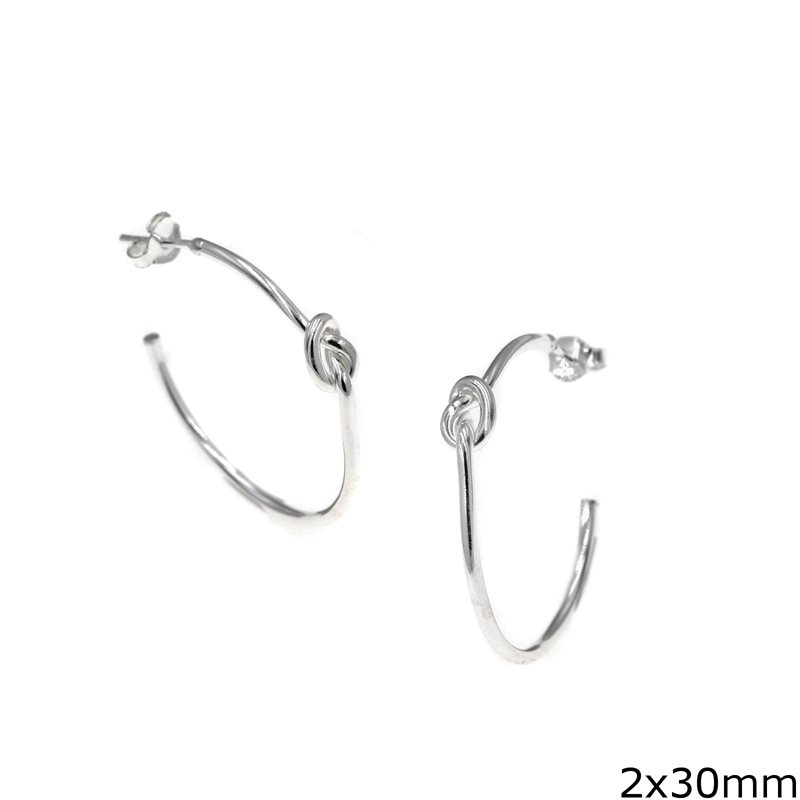 Silver 925 Hoop Earrings 2x30mm with Knot 