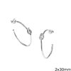 Silver 925 Hoop Earrings 2x30mm with Knot 