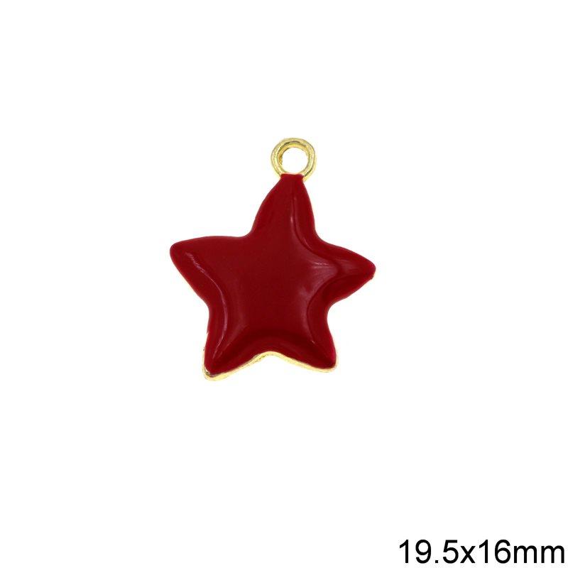 Casting Pendant Star with Red Enamel 19.5x16mm, Gold plated NF