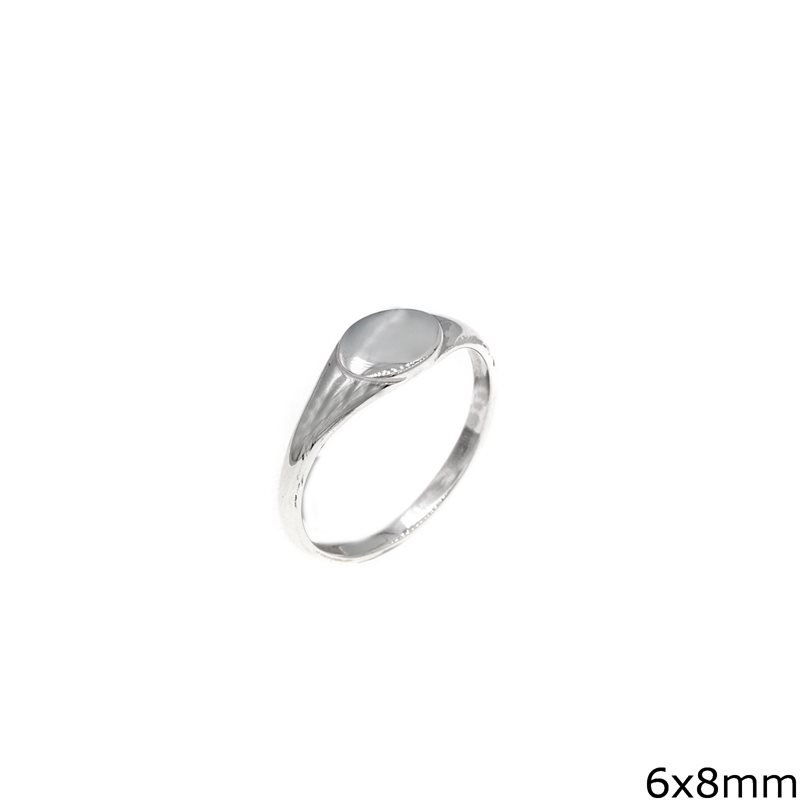 Silver 925 Ring with Oval Plate 6x8mm