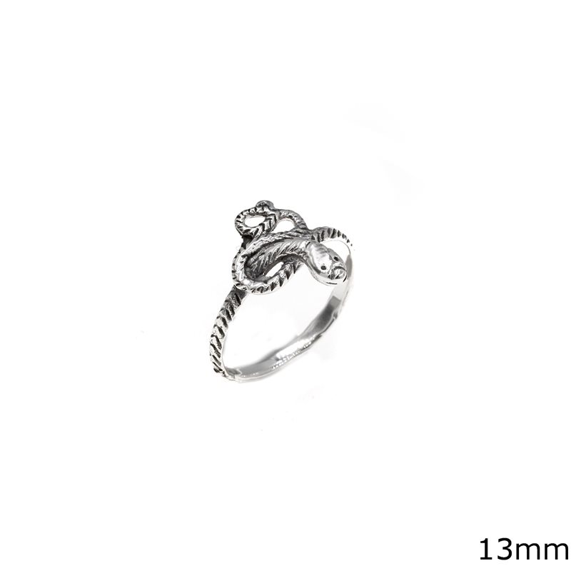 Silver 925 Ring Twisted Snake Oxyde 13mm