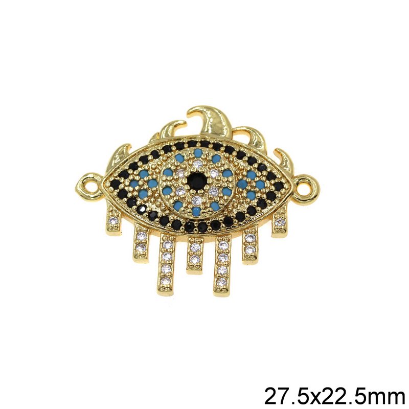 Brass Evil Eye Spacer with Rhinestones 27.5x22.5mm