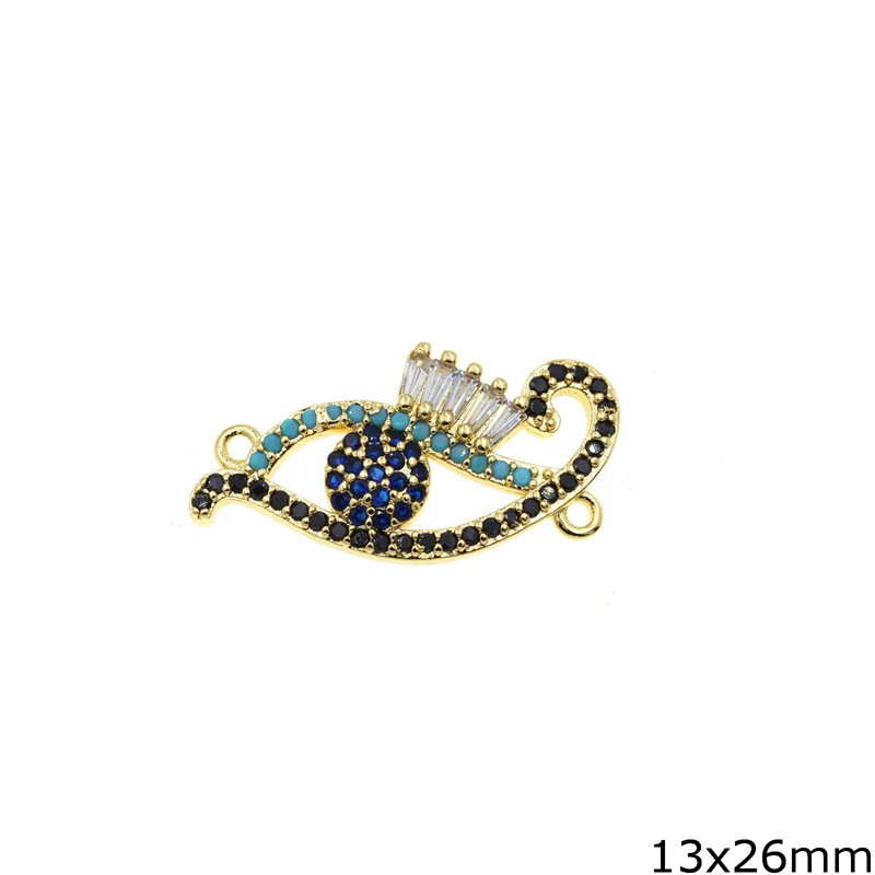Brass Evil Eye Spacer with Rhinestones 13x26mm GOLD PLATED NF