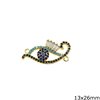 Brass Evil Eye Spacer with Rhinestones 13x26mm GOLD PLATED NF