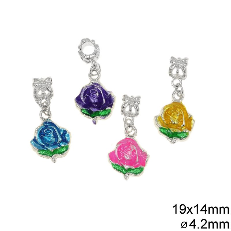 Casting Pendant Rose with Enamel 19x14mm and Ring with 4.2mm Hole