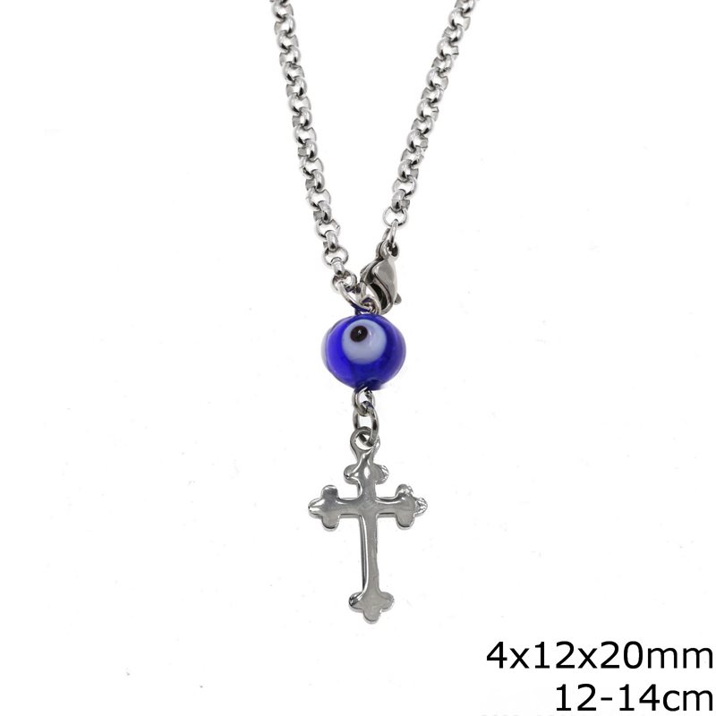 Stainless Steel Car Amulet Cross 4x12x20mm with Evil Eye,12-14cm