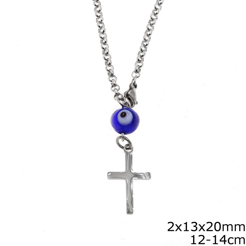 Stainless Steel Car Amulet Cross 2x13x20mm with Evil Eye,12-14cm