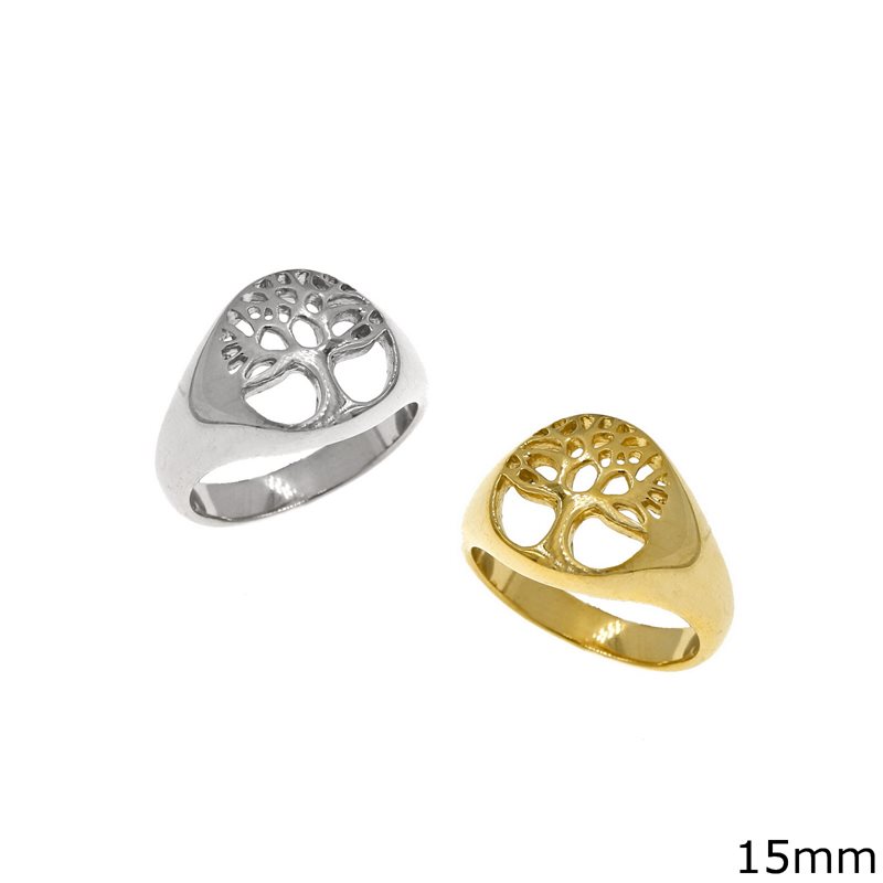 Stainless Steel Ring Lacy Tree 15mm 