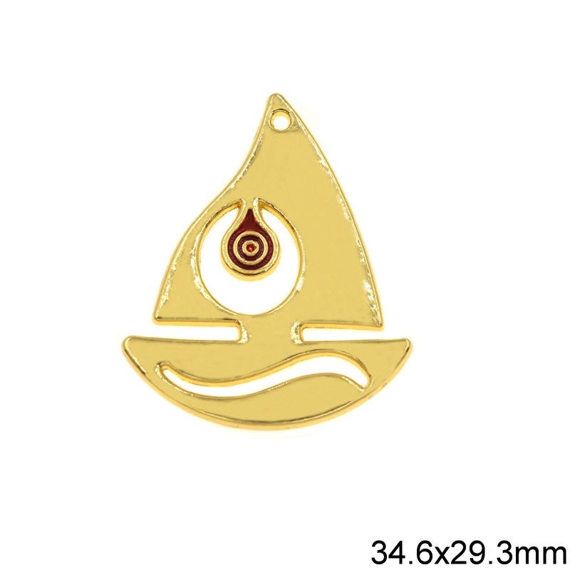 Casting Pendant Ship with Enamel 34.6x29.3mm, Gold plated NF