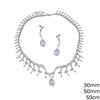 Silver 925 Set of Necklace with Rosette , Pearshaped Zircon 30mm, 50cm and Earrings 50mm