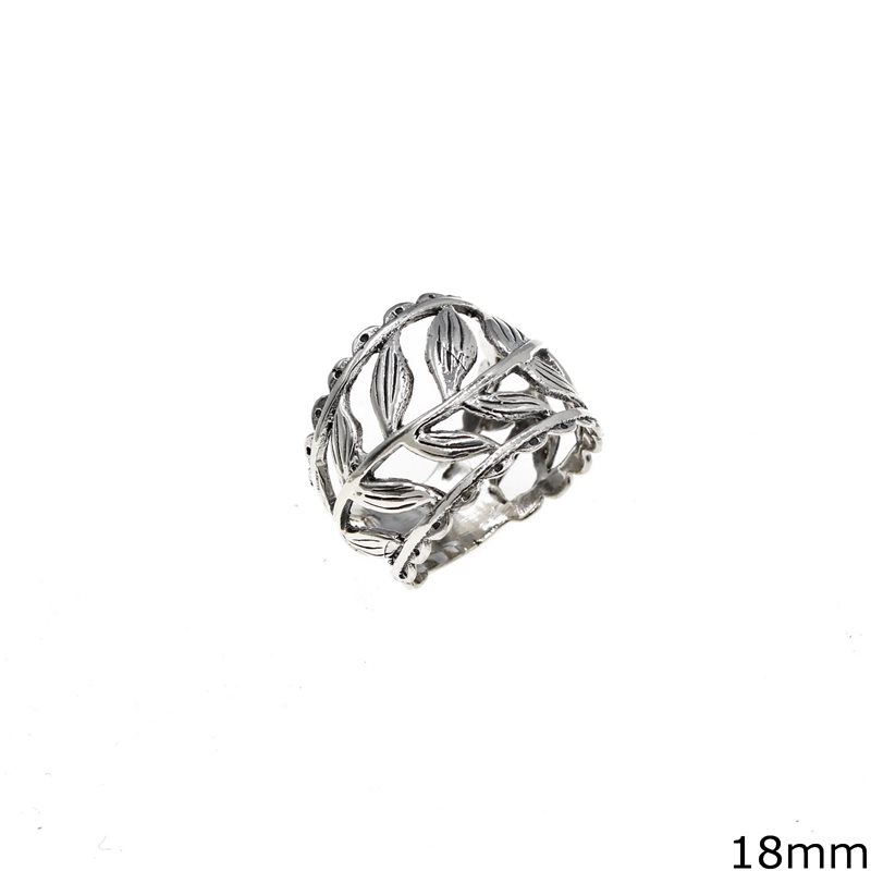 Siver 925 Ring Branch with Leafs 18mm Oxyde