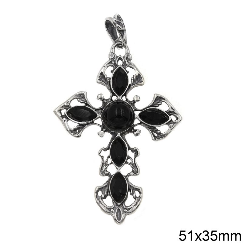 Silver 925 Pendant Cross with Stones 51x35mm