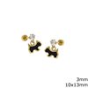 Stainless Steel Stud Earrings with Zircon 3mm and Hanging Enameled Dog 10x13mm