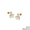 Stainless Steel Stud Earrings with Zircon 3mm and Hanging Enameled Dog 10x13mm