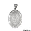 Stainless Steel Oval Pendant Disk with Holy Mary 26x39mm