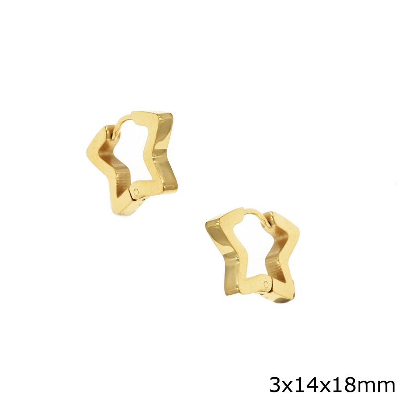Stainless Steel Hoop Earrings Star 3x14x18mm