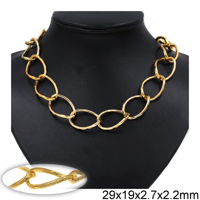Aluminium Oval Gourmette Chain Embossed 29x19x2.7x2.2mm, Gold color