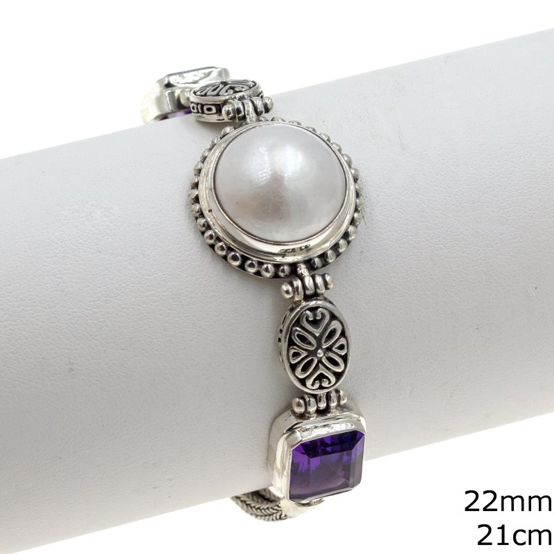 Silver 925 Bracelet with Semi Precious Stones 22mm, 21cm