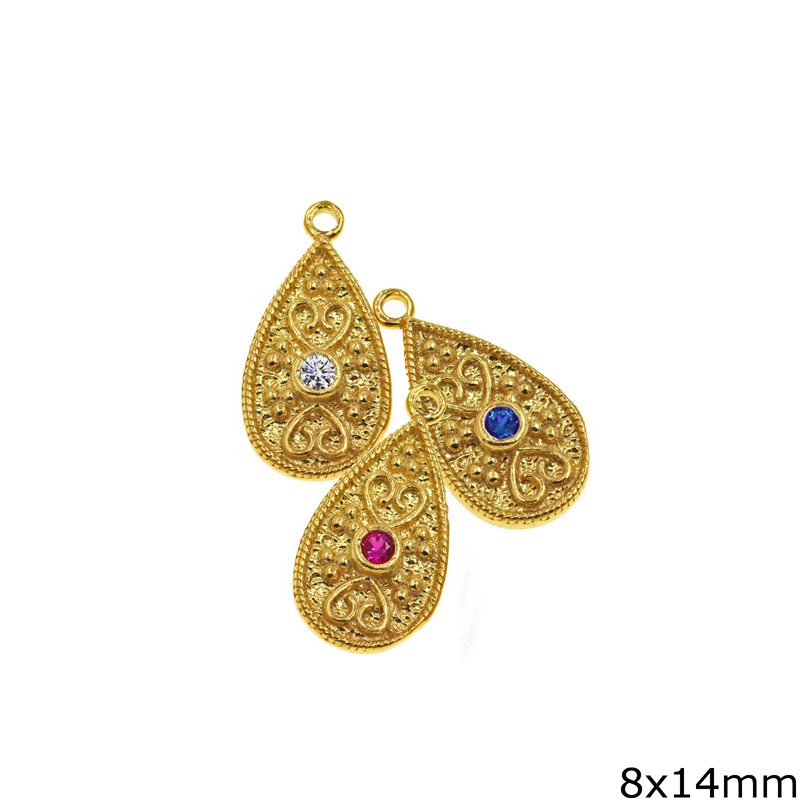 Silver 925 Pearshaped Byzantine Pendant 8x14mm with Zircon