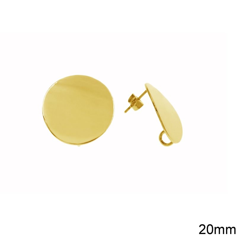 Casting Round Curved Earring Stud with Ring 20mm, Gold plated NF