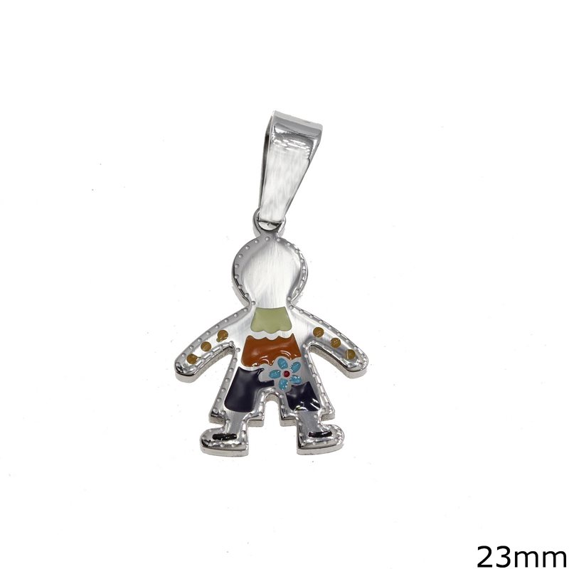 Stainelss Steel Pendant Boy with Enamel 23mm