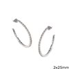 Silver 925 Oval Hoop Earrings with Zircon 2x25mm
