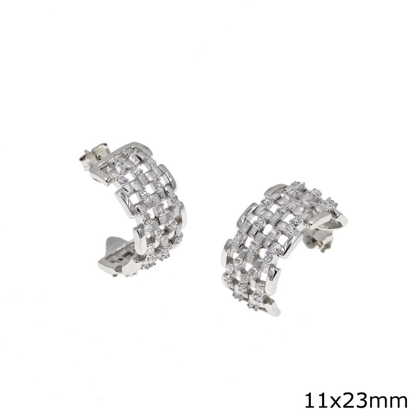 Silver 925 Half Circle Earrings Net 11x23mm with Zircon 