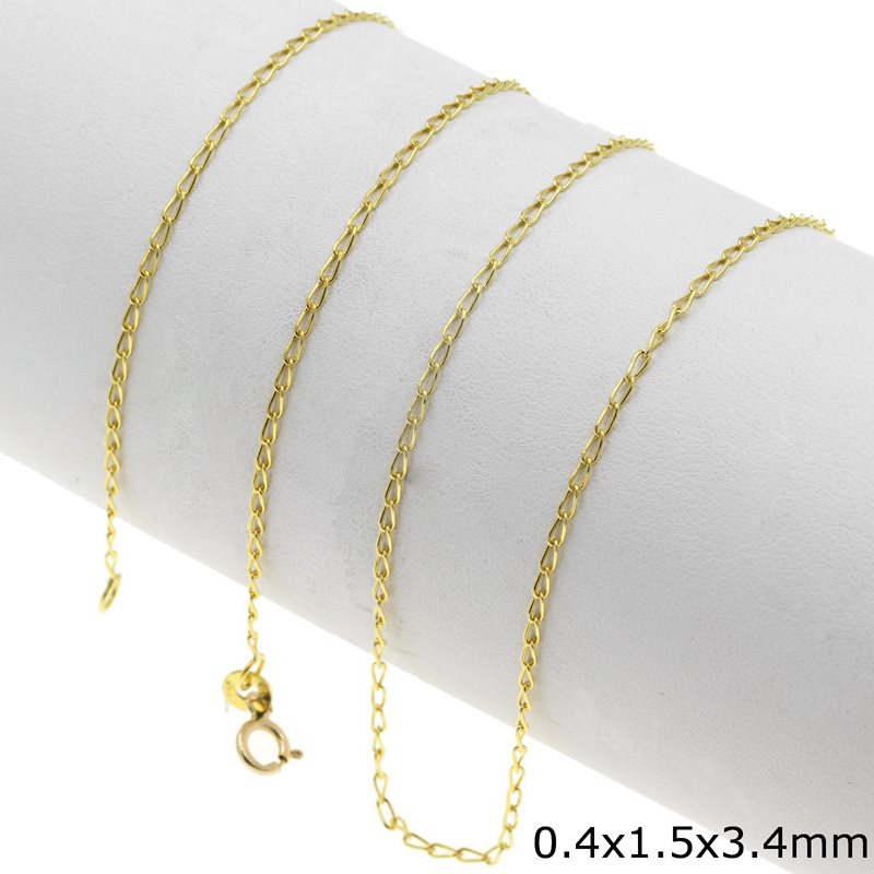 Gold Gourmette Chain 0.4x1.5x3.4mm, K14