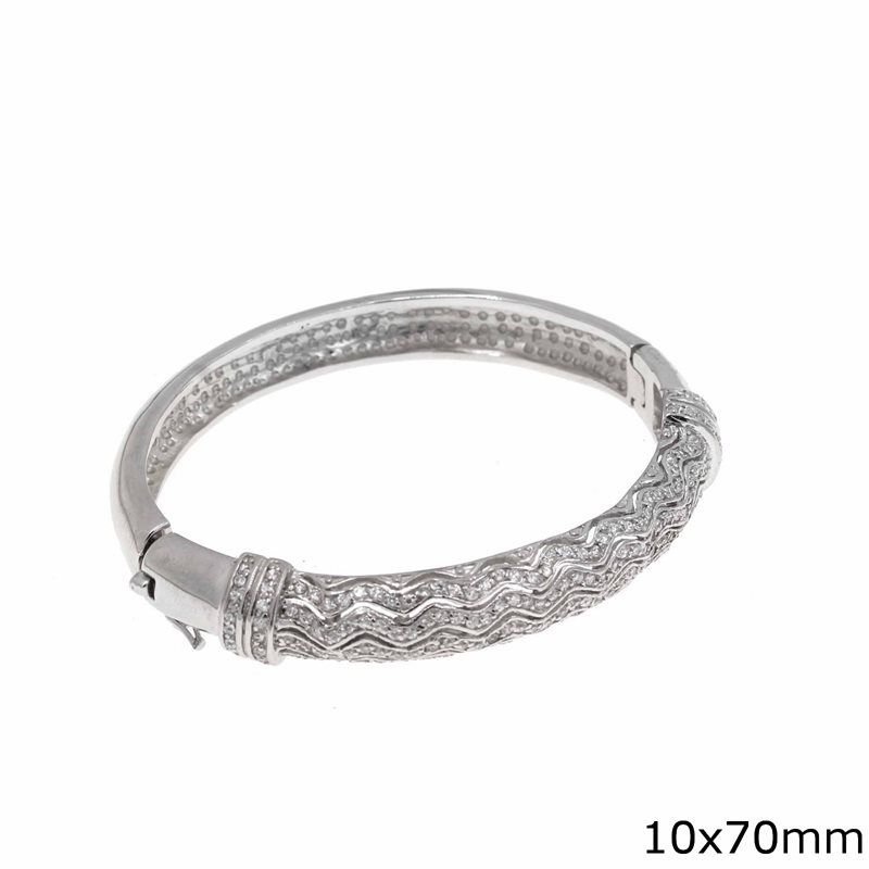 Silver 925 Cuff Bracelet with Zircon 10x70mm