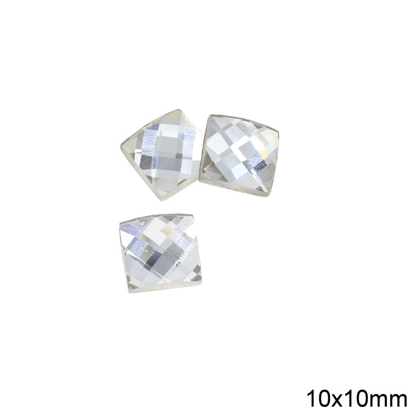 Glass Square Stone 10x10mm, Crystal