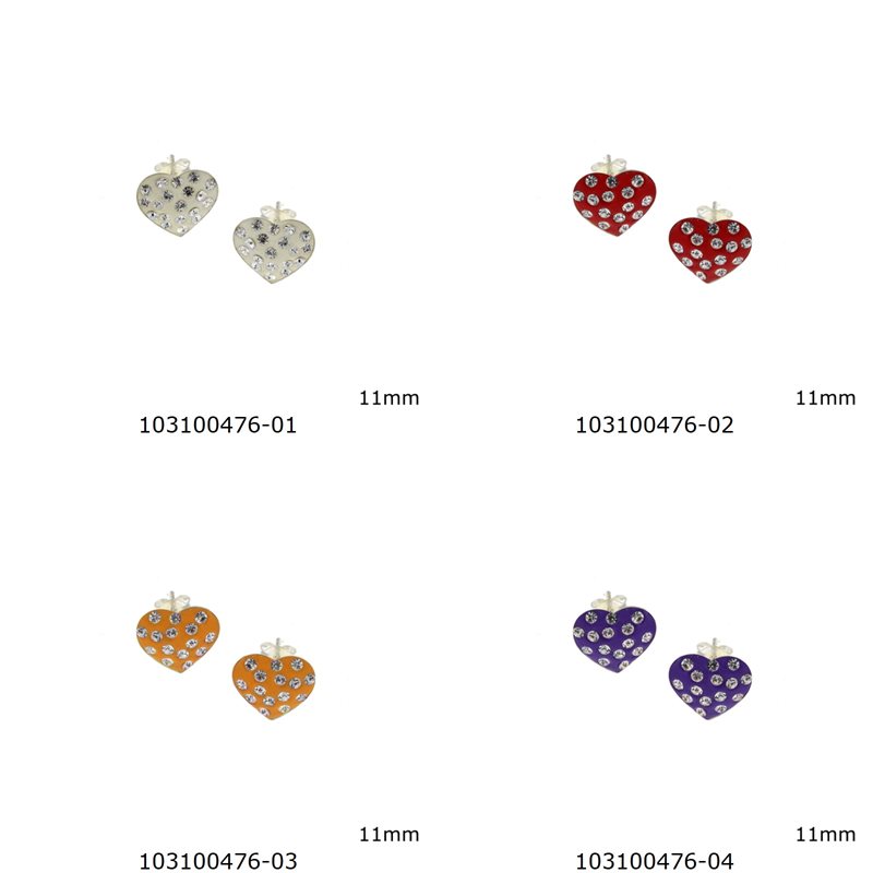 Silver 925 Earrings Heart with Rhinestones 11mm