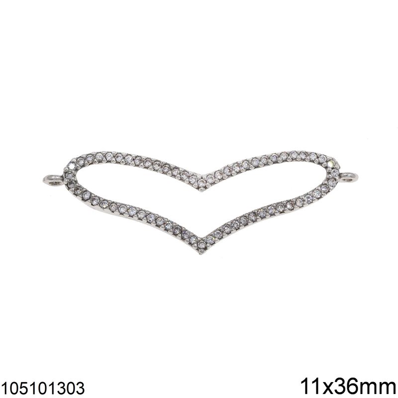 Silver 925 Spacer Heart Outline Style with Zircon 11x36mm