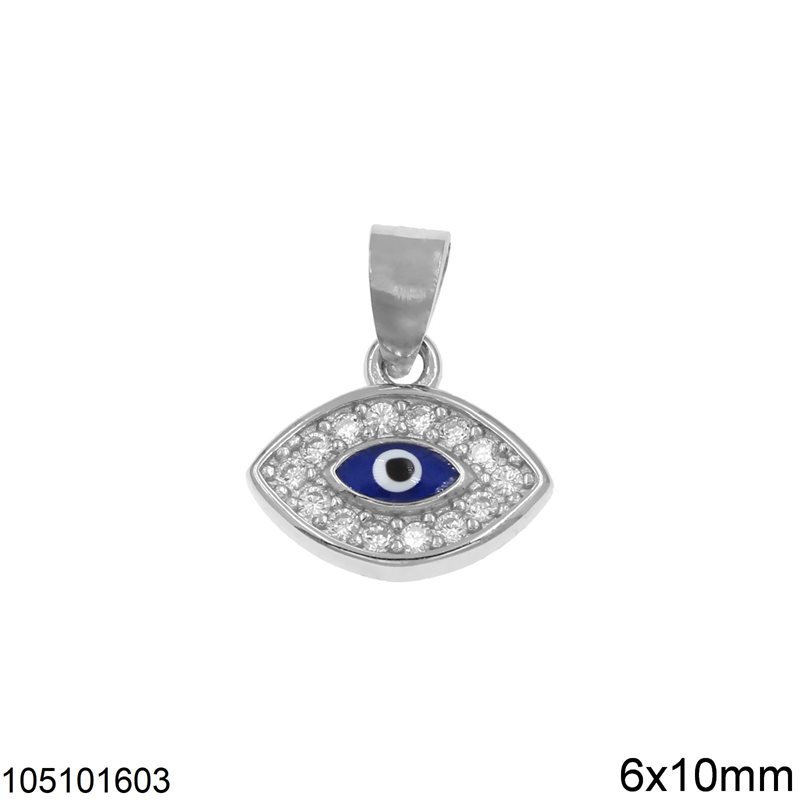 Silver 925 Pendnat Evil Eye with Zircon and Enamel 6x10mm