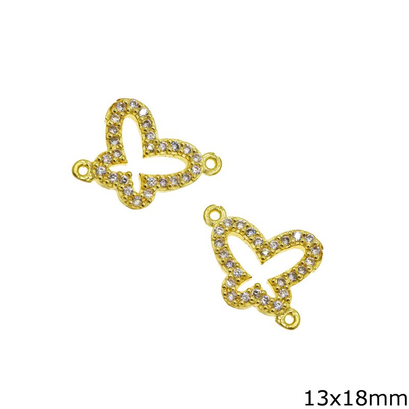Silver 925 Spacer Butterfly Outline Style with Zircon 13x18mm
