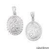 Silver 925  Oval Stamped Constantinato Coin Holy Mary 13x16mm