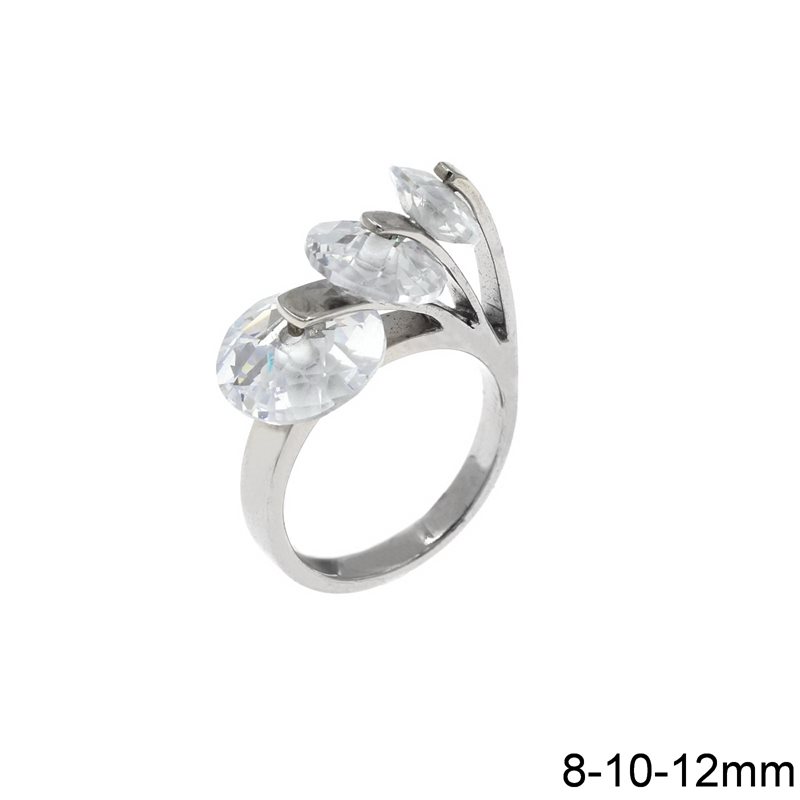 Silver 925 Ring with Round Crystals 8-10-12mm