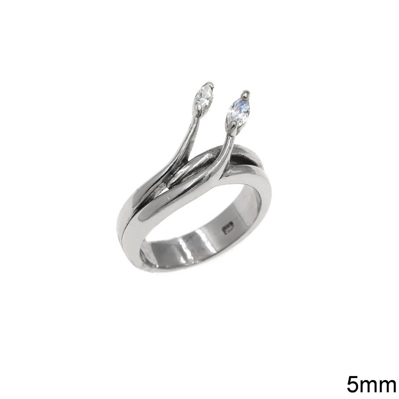 Silver 925 Ring with Navette Zircon 5mm