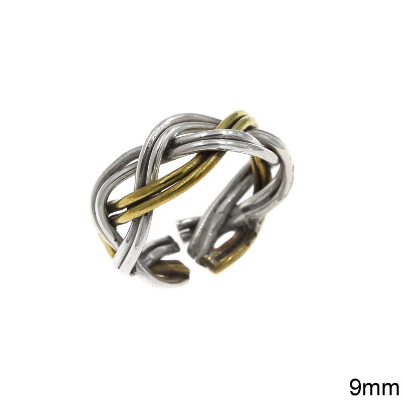 Silver 925 Double Wire Braided Ring 9mm, Two tone