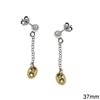 Silver 925 Earring Ball Stud with Chain 37mm, Two Tone