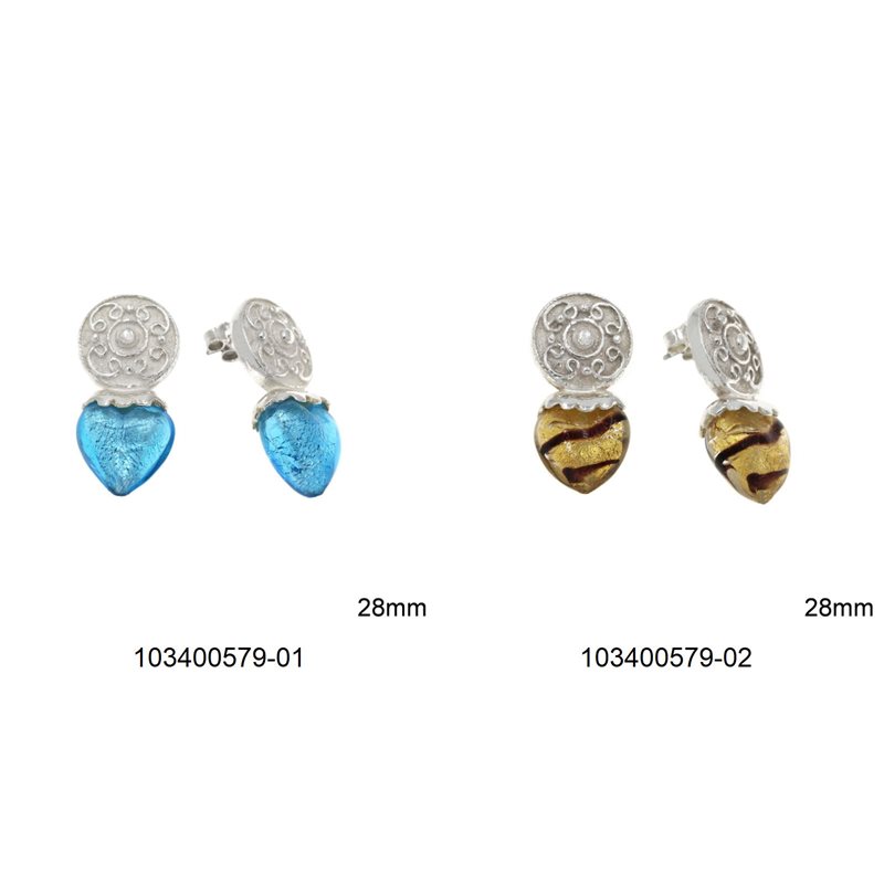 Silver 925 Earring Studs with Murano Heart 28mm