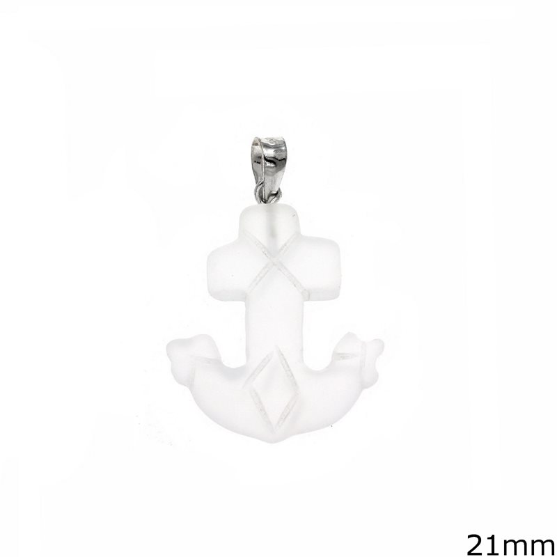 Silver 925 Pendant Anchor with Rock Crystal Stone 21mm