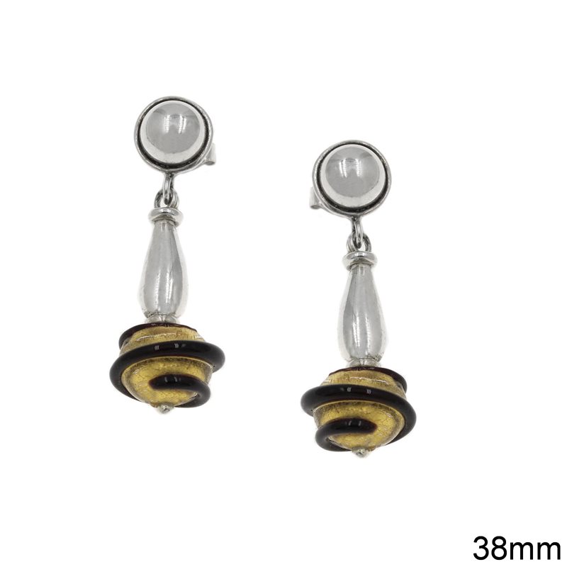Silver 925 Earrings 38mm with Murano Ball 11mm