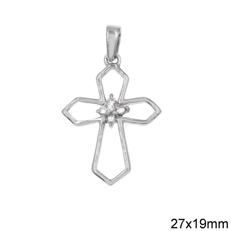 Silver 925 Pendant Cross with Zircon 27x19mm