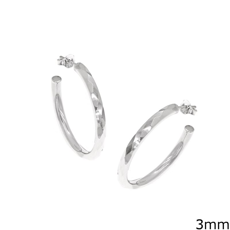 Silver 925 Diamond Cut Hoop Earrings 3mm