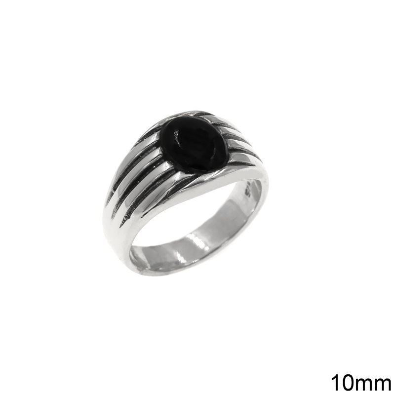 Silver 925 Male Ring with Stripes 10mm