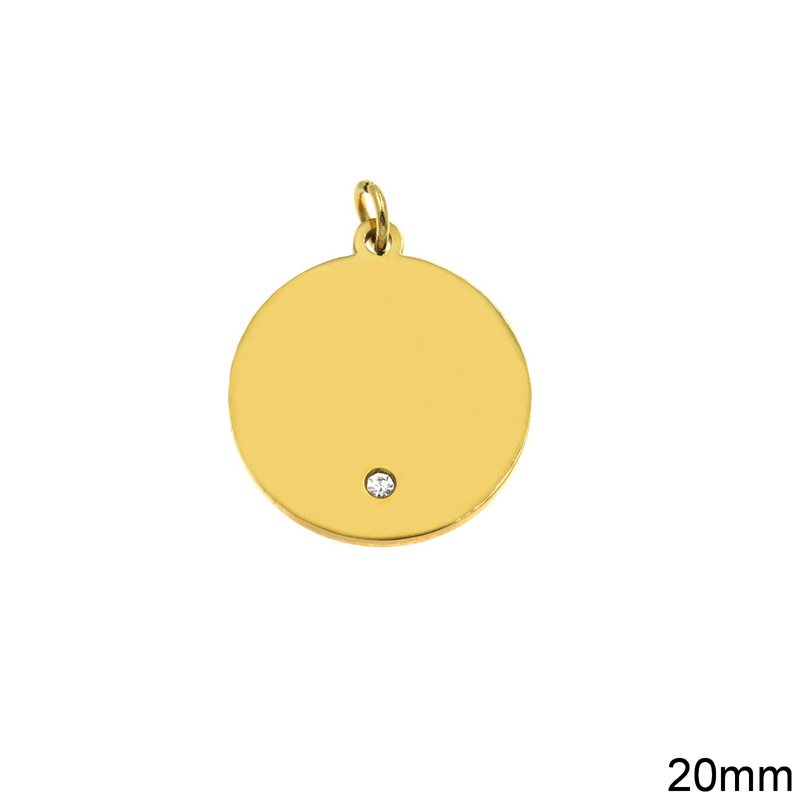Stainless Steel Round Pendant Tag with Rhinestone 20mm
